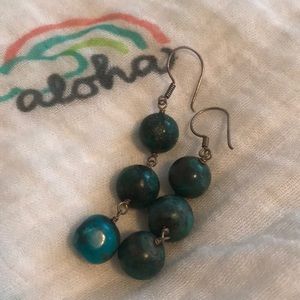 Three natural stone ball earrings
